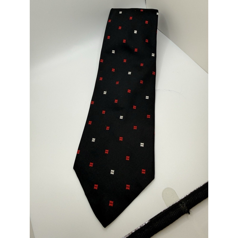 Vintage Sulka Silk Tie Black Red Silver Geometric‎ Foulard Taffys St Armands
